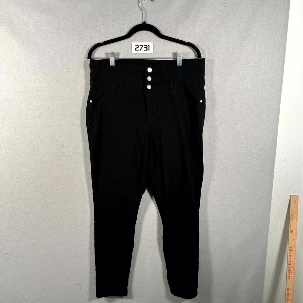 Elite Jeans Skinny Pants Womens XL Black Canvas Cotton Stretch High‎ Waisted